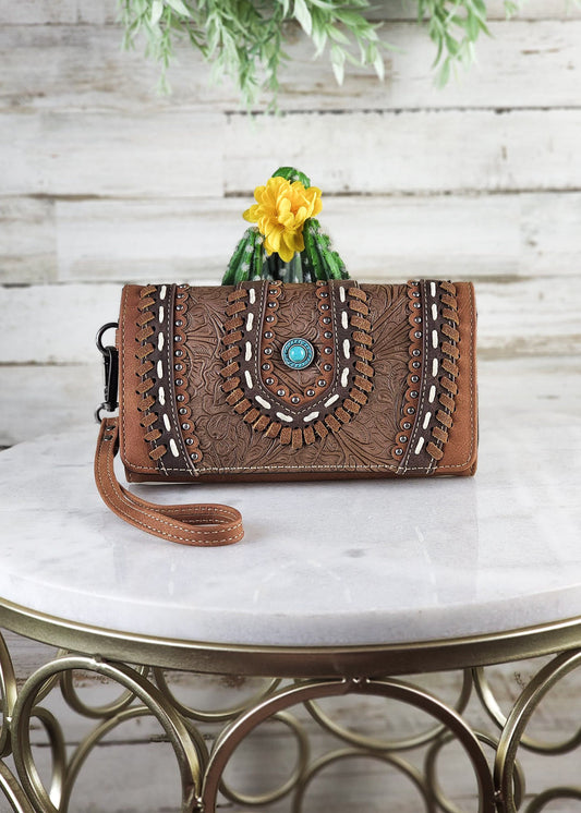 Wallet-Montana west embossed with turquoise jewel- LAST CHANCE
