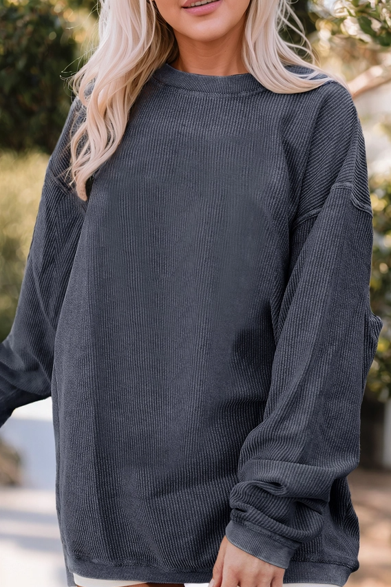 Charcoal Textured Ribbed Oversized Crew