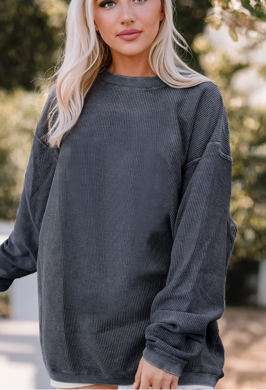 Charcoal Textured Ribbed Oversized Crew
