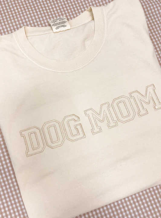 Dog Mom Tee - Ivory Embroidered- LAST CHANCE
