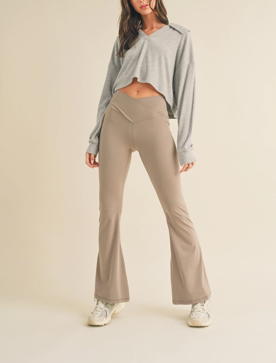 Taupe High Waist Crossover Flare Legging