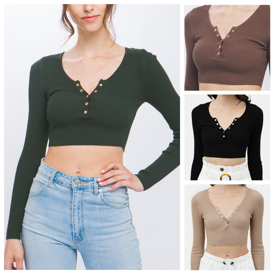 Cropped Snap Button Sweater- SALE