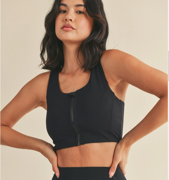 Sports Bra Black with Zipper Front