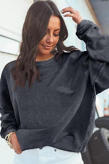 Charcoal Textured Ribbed Oversized Crew